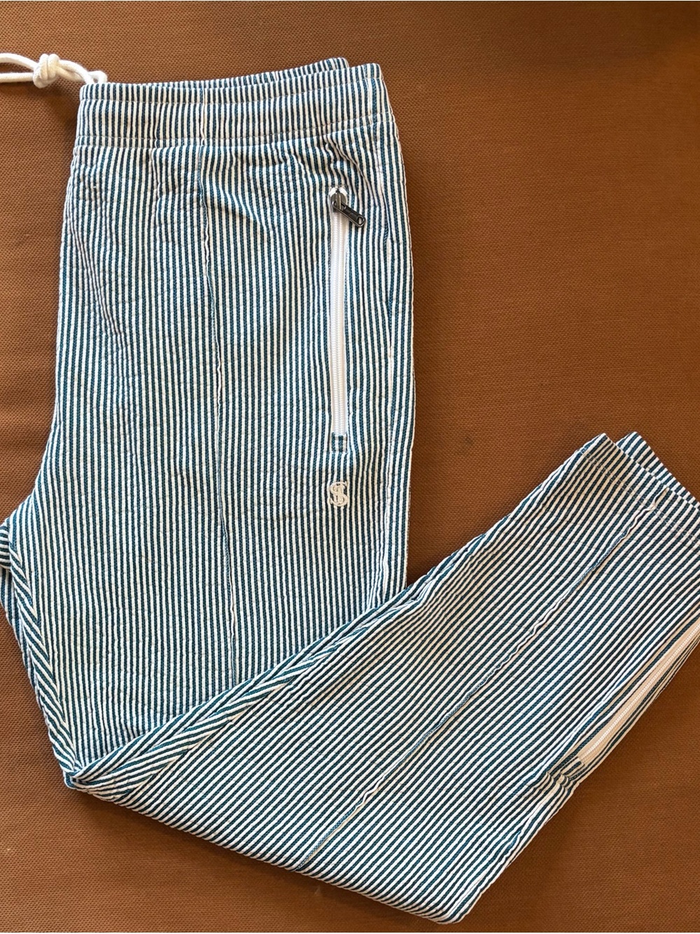Todd Snyder Blue and White Striped Cotton Jogger Sweatpants